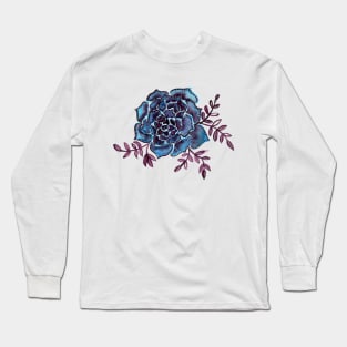 Watercolor houseleek - blue and burgundy Long Sleeve T-Shirt